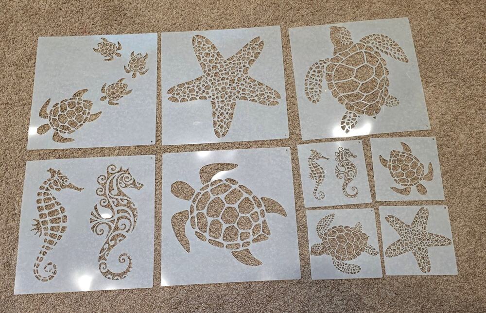 NIB Set of 9 Under the Sea stencils 12x12 and 6x6 sizes